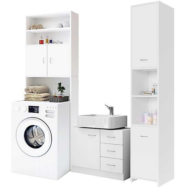 Casaria Badmöbel-Set, Badezimmerhochschrank Waschmaschinenschrank Waschbeck günstig online kaufen