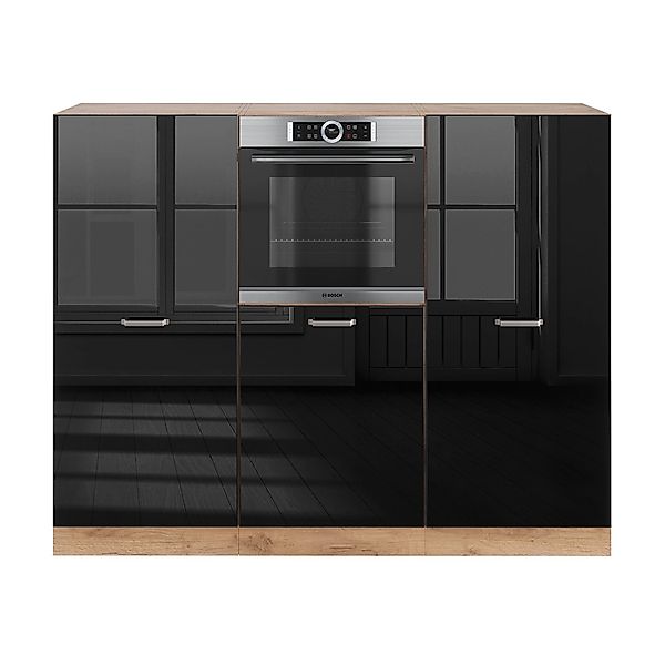 Vicco Küchenzeile R-Line, Schwarz Hochglanz/Goldkraft Eiche, günstig online kaufen