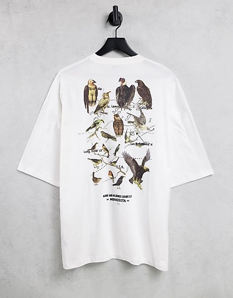 ASOS DESIGN – Oversize-T-Shirt in Weiß mit aufgedruckten Vintage-Vogelfotog günstig online kaufen