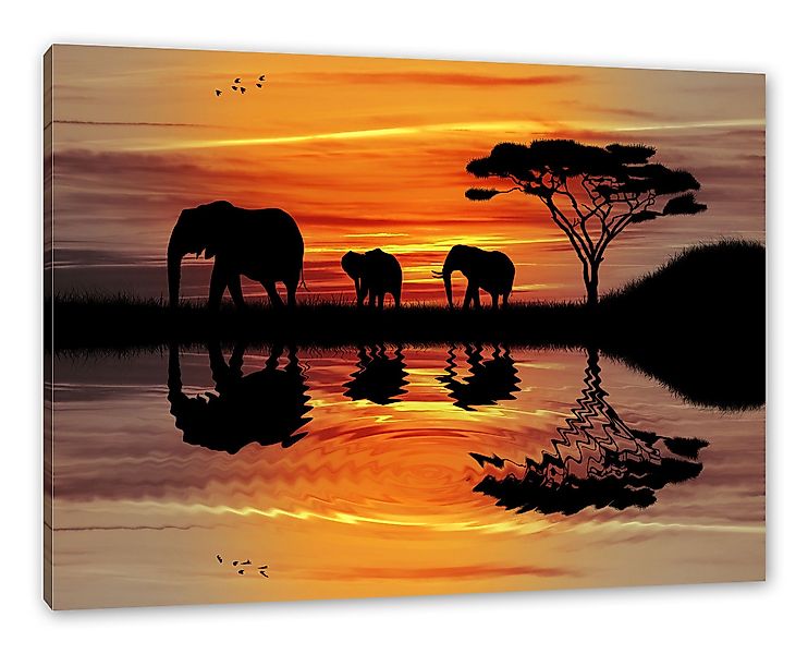 Pixxprint Leinwandbild Afrika Elefant in Sonnenschein, günstig online kaufen