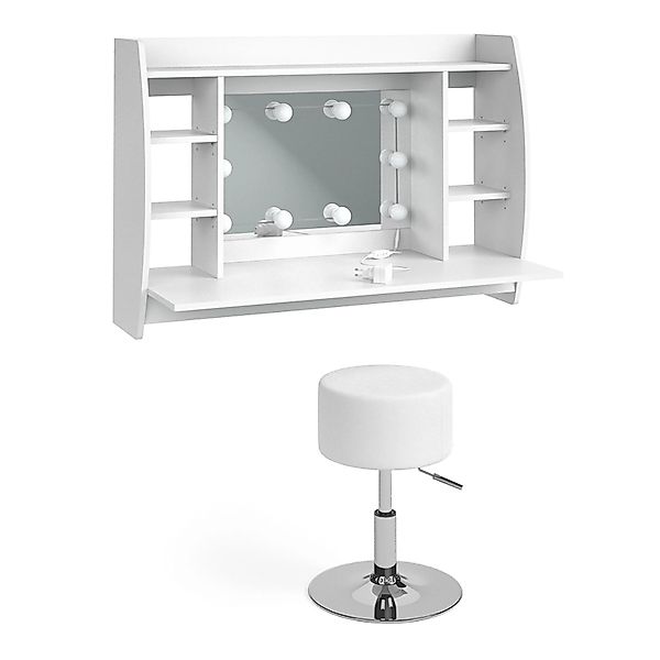 Vicco Schminktisch Max Weiß 110 cm mit LED Beleuchtung und Hocker günstig online kaufen