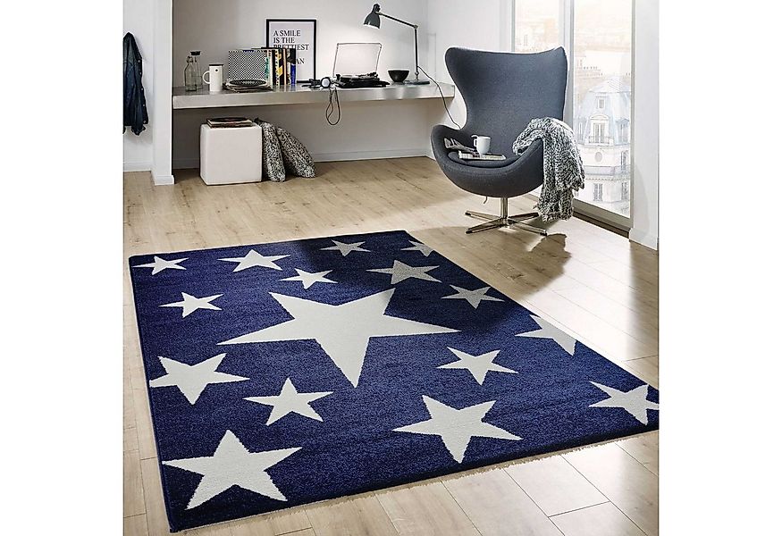Vimoda Kinderteppich Blau Sterne Design, dicht, Rechteckig, Höhe: 12 mm, Ki günstig online kaufen