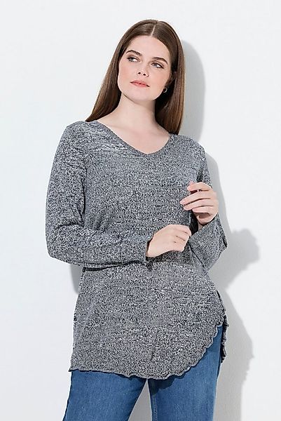 Ulla Popken Strickpullover Pullover Volants V-Ausschnitt Langarm Biobaumwol günstig online kaufen