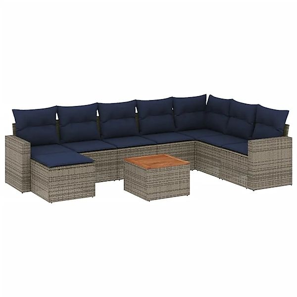 vidaXL 9-Tlg Gartensofa-Set mit Kissen Grau Polyrattan 3256593 günstig online kaufen