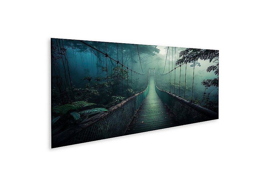 islandburner Leinwandbild Hängebrücke Grün Nebliger Dschungel Ai Bilder günstig online kaufen