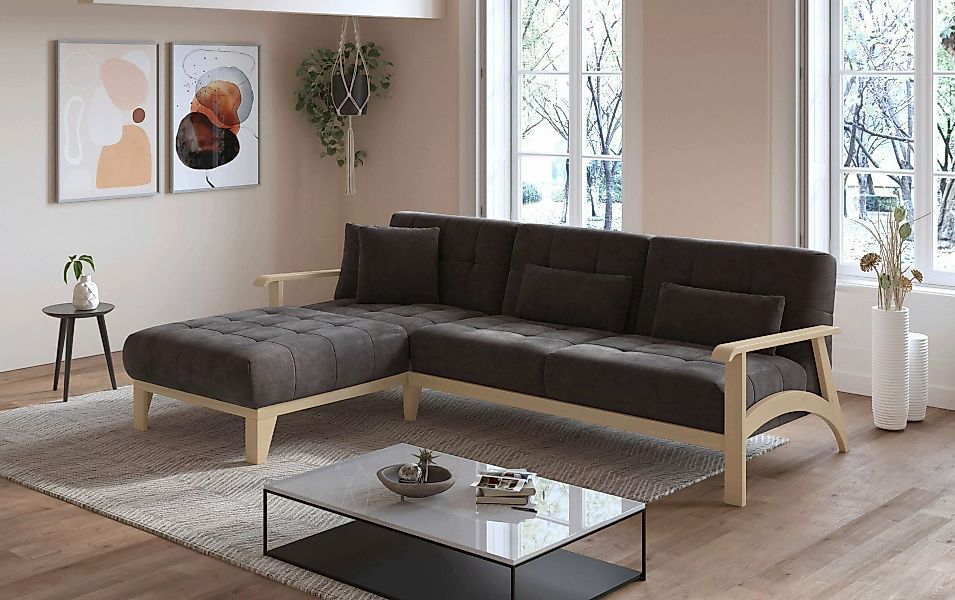 sit&more Ecksofa »Billund L-Form«, Armlehnen aus Buchenholz in natur, versc günstig online kaufen