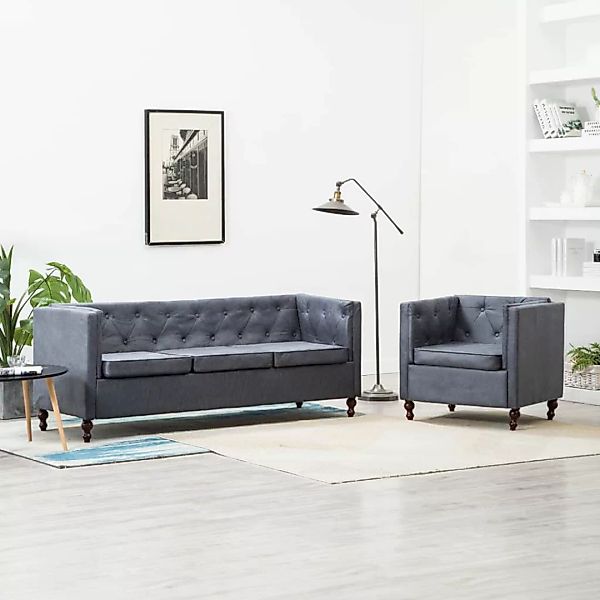 Chesterfield Sofa-set 2-tlg. Stoffpolsterung Grau günstig online kaufen