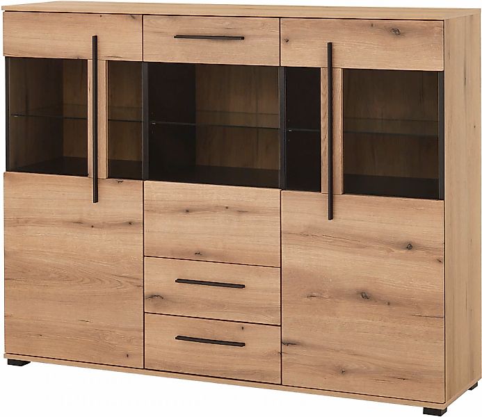 Home affaire Highboard "Cantara, moderner Schrank, Vitrine in Eiche Dekor o günstig online kaufen
