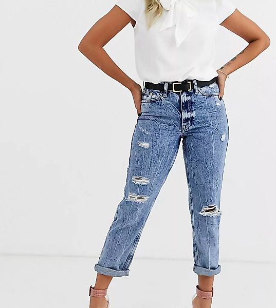 River Island Petite – Bundy – Mom-Jeans mit Zierrissen in mittlerer Waschun günstig online kaufen