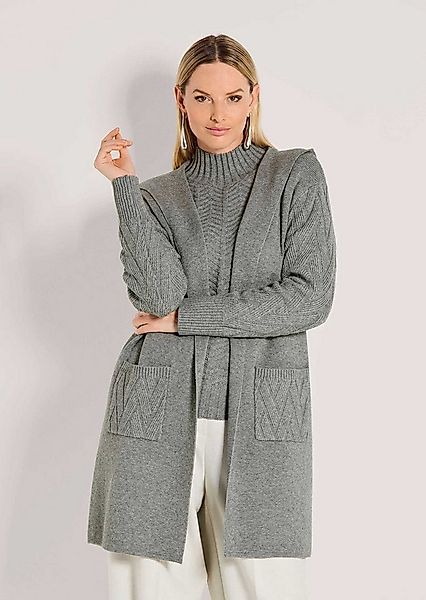 MADELEINE Strickjacke Urbaner Cardigan in Longform Kapuzenjacke mit Jacquar günstig online kaufen