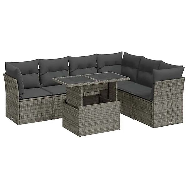 vidaXL 7-Tlg Garten-Sofagarnitur mit Kissen Grau Poly Rattan 3326171 günstig online kaufen