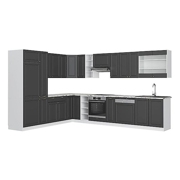 Vicco Fame-Line Eckküche Anthrazit Landhaus/Weiß 347 x 257 cm ohne Arbeitsp günstig online kaufen