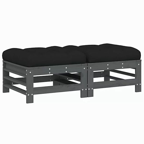 vidaXL Sofaelement Gartenhocker mit Kissen 2 Stk. Grau Massivholz Kiefer (1 günstig online kaufen