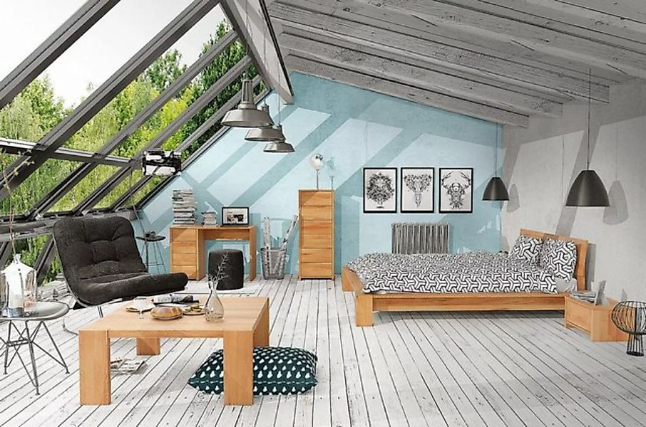 Natur24 Einzelbett Bett Games 2 niedrig Kernbuche 100x200 mit Holzkopfteil günstig online kaufen