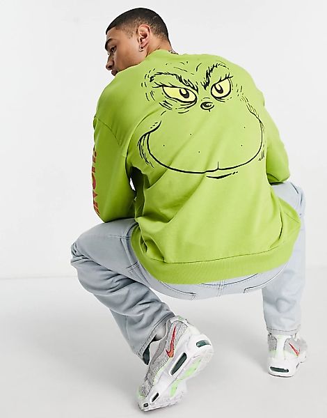 ASOS DESIGN – Oversize-Sweatshirt in Grün mit weihnachtlichem „The Grinch“- günstig online kaufen