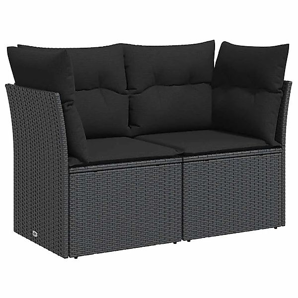 vidaXL Gartensofa mit Kissen 2-Sitzer Schwarz Poly Rattan 365986 günstig online kaufen