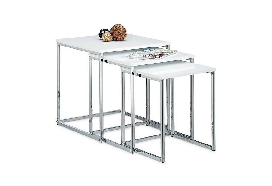 relaxdays Beistelltisch Beistelltische 3er Set Metallbeine, weiß günstig online kaufen