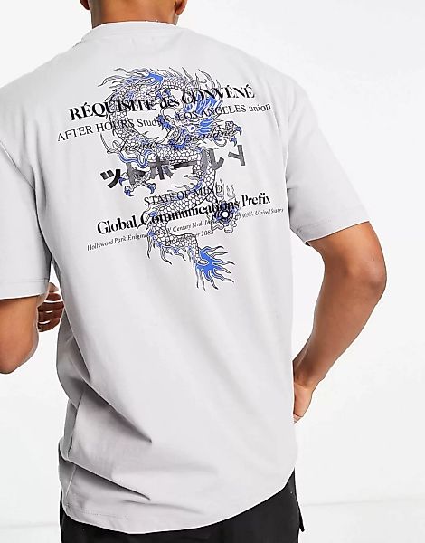 River Island – T-Shirt in Grau mit Drachen-Print günstig online kaufen
