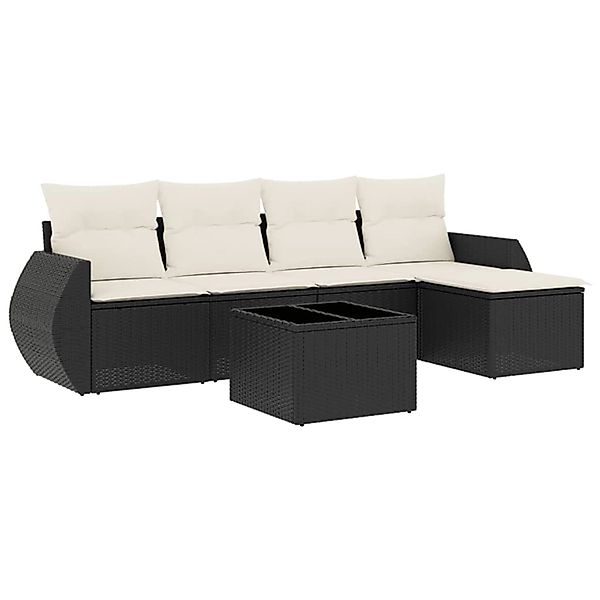vidaXL 6-Tlg Garten-Sofagarnitur mit Kissen Schwarz Poly Rattan 3221295 günstig online kaufen