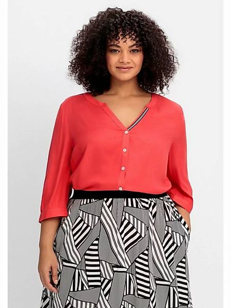 Sheego Shirtbluse Große Größen mit Ziertape am V-Ausschnitt günstig online kaufen
