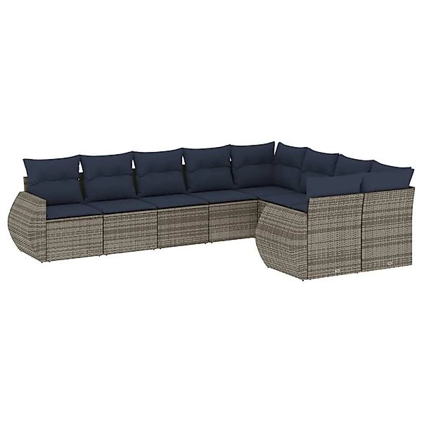 vidaXL 9-Tlg Gartensofa-Set mit Kissen Grau Polyrattan 3221840 günstig online kaufen