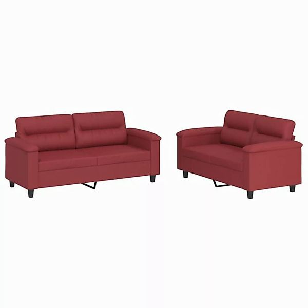 vidaXL Sofa 2-tlg. Sofagarnitur mit Kissen Weinrot Kunstleder günstig online kaufen