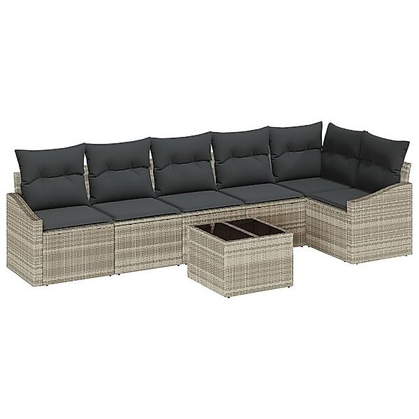 vidaXL Loungesofa 7-teiliges Garten-Sofa-Set mit Kissen Grau Poly Rattan, 7 günstig online kaufen