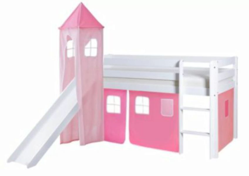 TICAA "Rutschbett mit Turm ""Kasper"" Kiefer Weiß Classic" rosa/weiß Gr. 90 günstig online kaufen