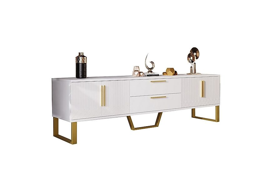 Merax Lowboard mit 2 Schubladen und 4 Türen, TV-Schrank hochglanz mit golde günstig online kaufen