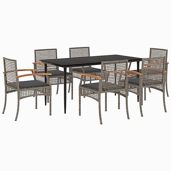 vidaXL 7-Tlg Garten-Essgruppe mit Kissen Grau Poly Rattan 3213614 günstig online kaufen