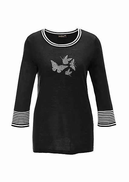 GOLDNER Rundhalspullover "Pullover mit femininem Motiv" geringelte Ärmelabs günstig online kaufen