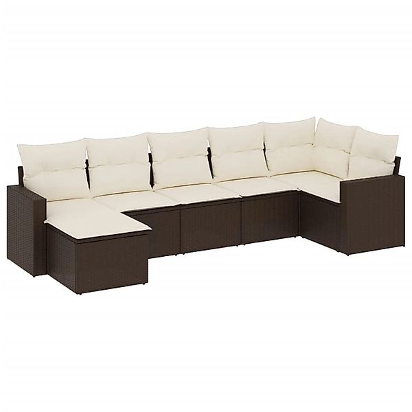 vidaXL 7-Tlg Garten-Sofagarnitur mit Kissen Braun Poly Rattan 3219273 günstig online kaufen