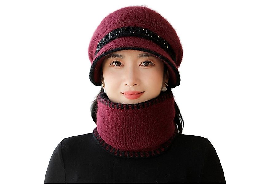 Refttenw Mütze & Schal Wintermütze mit Loop Schal Warme Strickmütze Kontras günstig online kaufen