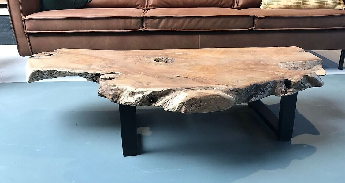 Couchcenter Couchtisch Teakholz Baumkanten Wohnzimmer Tisch günstig online kaufen