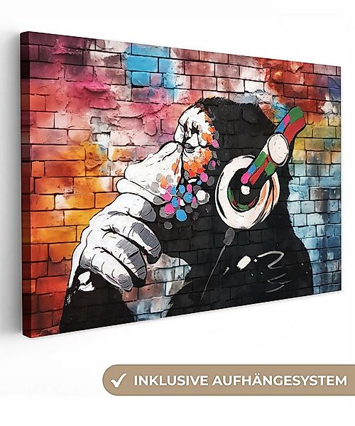 OneMillionCanvasses® Leinwandbild Graffiti - Affe - Bunt - Kopfhörer - Kuns günstig online kaufen