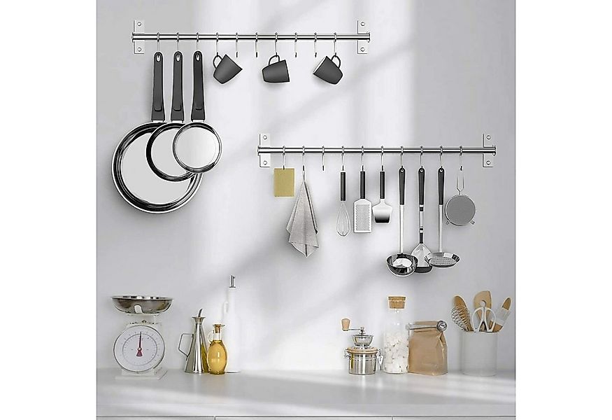 Refined Living Hakenleiste Edelstahl Küchenreling mit 12 Haken, Wandmontage günstig online kaufen