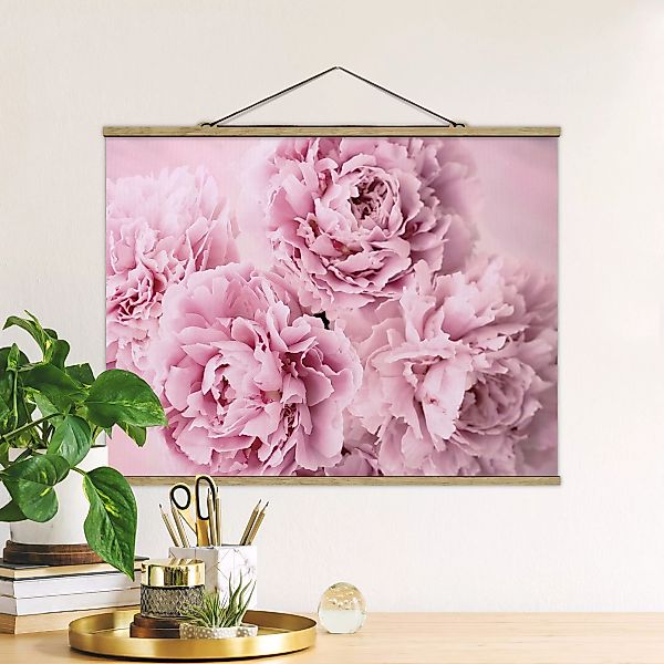 Stoffbild Blumen mit Posterleisten - Querformat Rosa Pfingstrosen günstig online kaufen