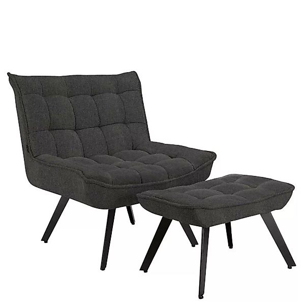 Lounge Sessel in Anthrazit Webstoff Fußhocker (zweiteilig) günstig online kaufen