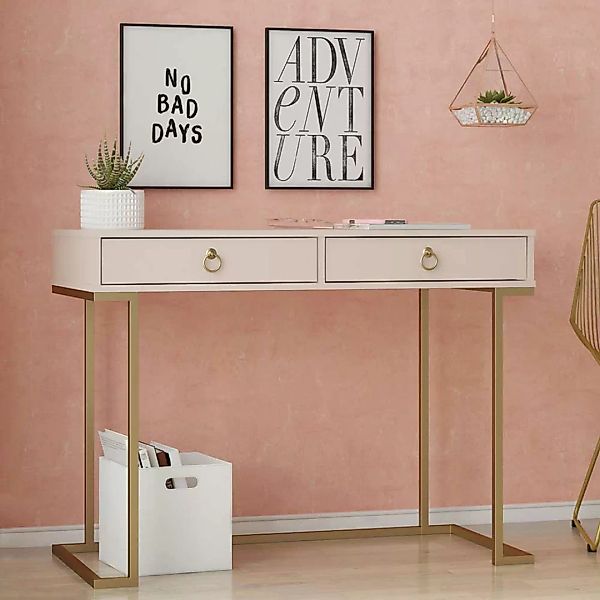 Rosa Schreibtisch in modernem Design Metall Bügelgestell günstig online kaufen