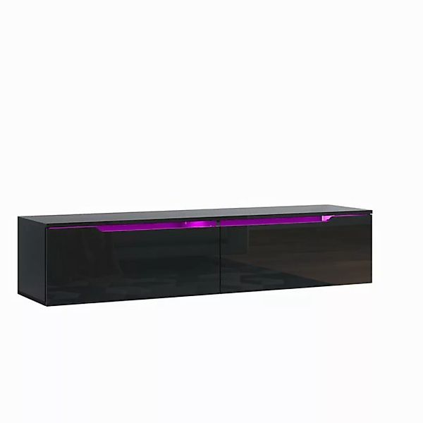 SONNI TV-Schrank Schwarzer Wandhalter Minimalistischer TV-Ständer mit LED-B günstig online kaufen