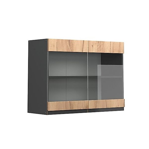 Vicco Küchenglasschrank R-Line Goldkraft Eiche/Anthrazit 80 cm J-Shape günstig online kaufen