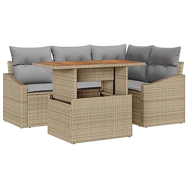 vidaXL Garten-Sofa-Set mit Speicher 5-Tlg Beige Poly Rattan 3358569 günstig online kaufen