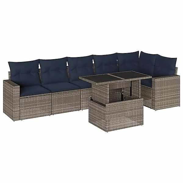 vidaXL 7-Tlg Gartensofa-Set mit Kissen Grau Polyrattan 3267291 günstig online kaufen