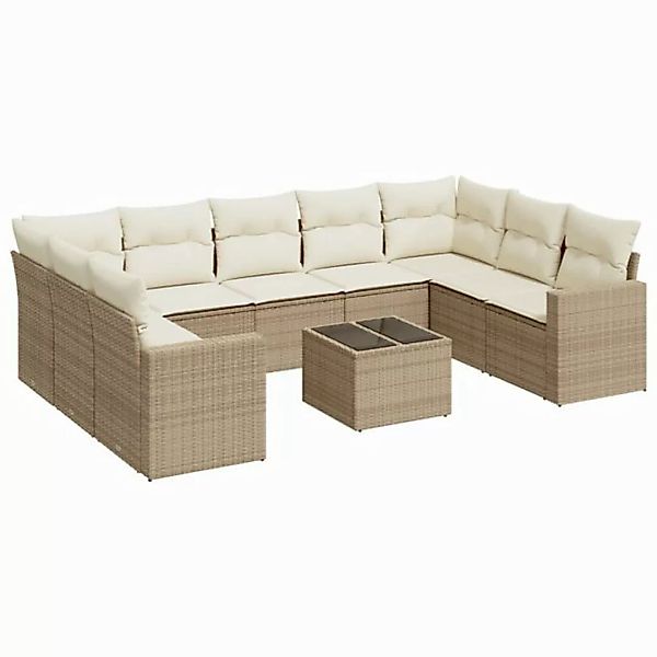 vidaXL Sofaelement 10-tlg. Garten-Sofagarnitur mit Kissen Beige Poly Rattan günstig online kaufen