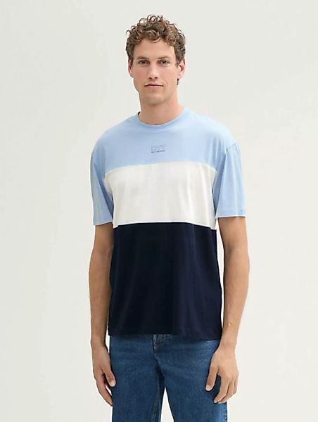 TOM TAILOR Denim T-Shirt Relaxed T-Shirt mit Colour Blocking mit Logo Print günstig online kaufen