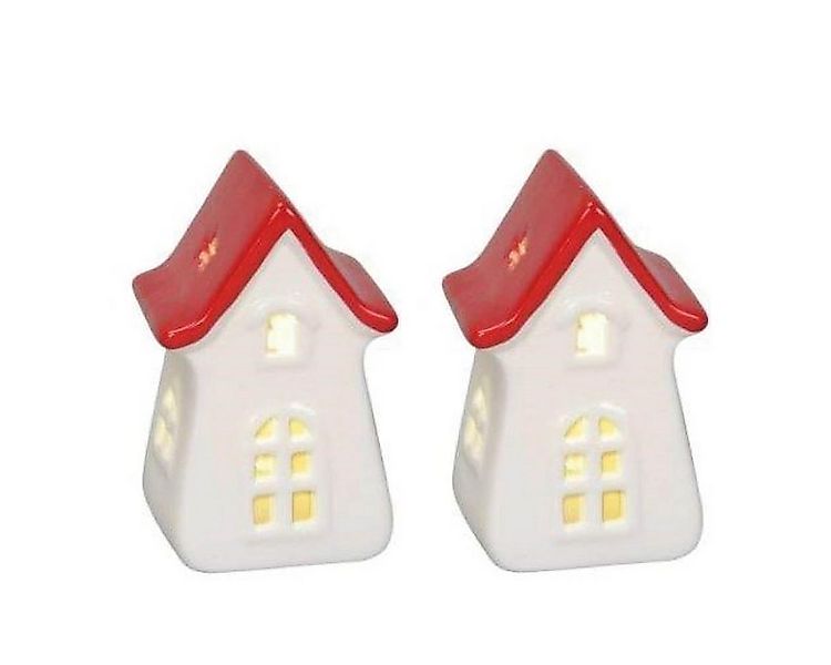 finehomegarden Dekoobjekt LED Haus Kirche 2er Set Keramik Weihnachten rot/w günstig online kaufen