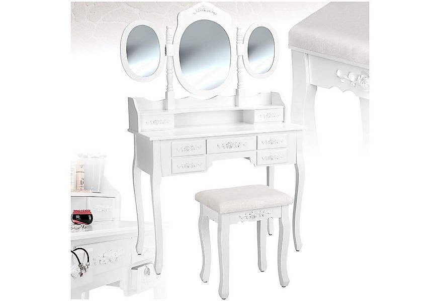tectake Schminktisch Frisiertisch mit 7 Schubladen, Spiegel und Hocker im A günstig online kaufen