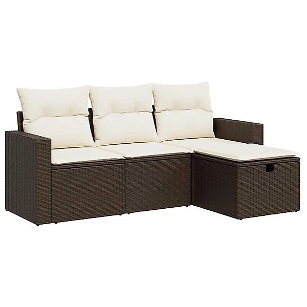 vidaXL 4-Tlg Garten-Sofagarnitur mit Kissen Braun Poly Rattan 3325359 günstig online kaufen