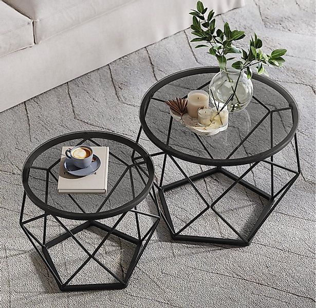 VASAGLE Couchtisch (2er Set), Beistelltisch, abnehmbare Tischplatte, Ø50x40 günstig online kaufen