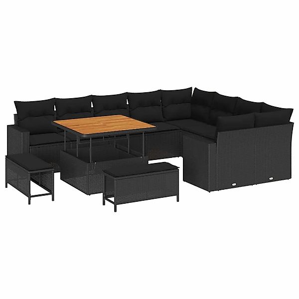 vidaXL Gartensofa-set mit Kissen 13-Tlg Schwarz Poly-Rattan 3363594 günstig online kaufen